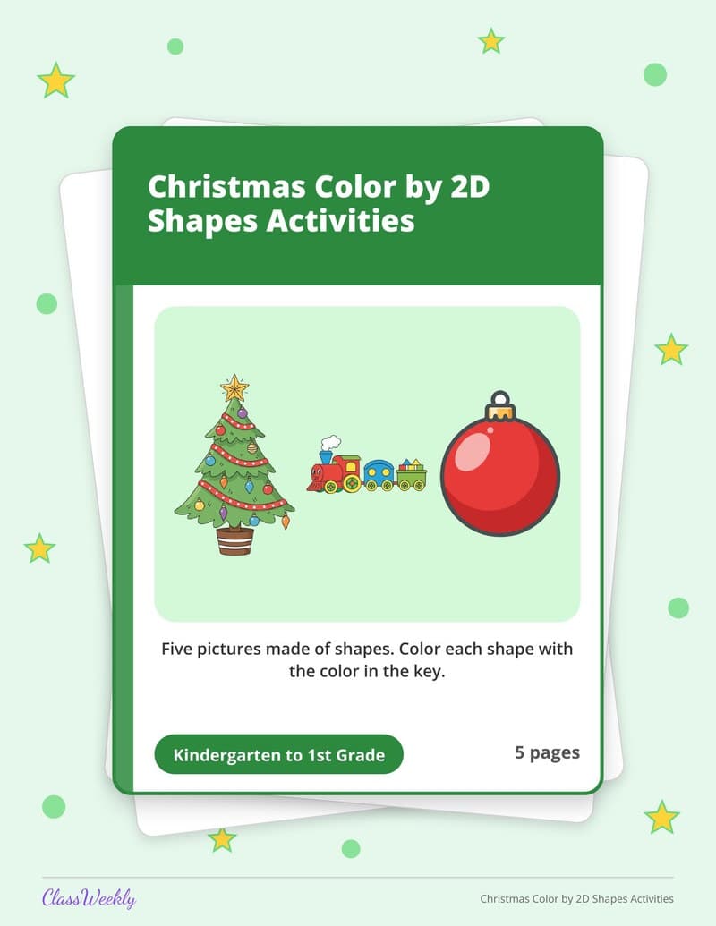 Christmas Color by 2D Shapes Activities - Kindergarten Coloring Pages printable preview