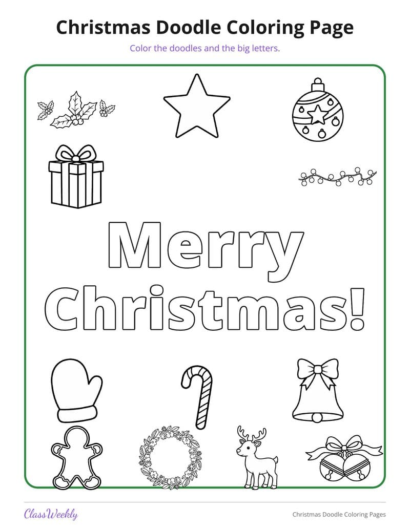 Christmas Doodle Coloring Pages - 2nd Grade Coloring Pages printable preview