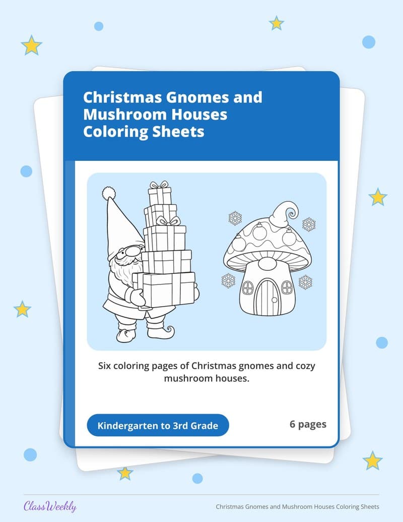 Christmas Gnomes and Mushroom Houses Coloring Sheets - 2nd Grade Coloring Pages printable preview