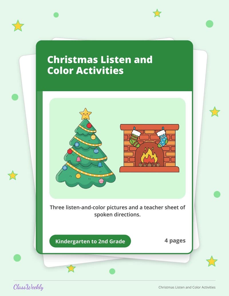 Christmas Listen and Color Activities - 2nd Grade Coloring Pages printable preview