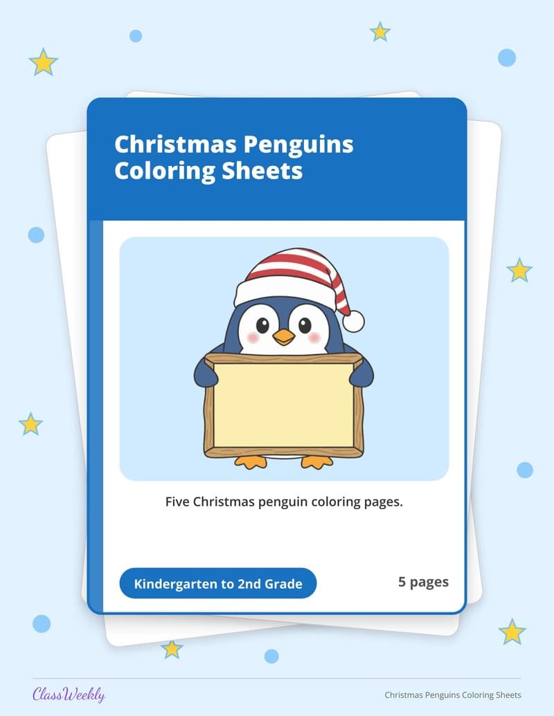 Christmas Penguins Coloring Sheets - 2nd Grade Coloring Pages printable preview