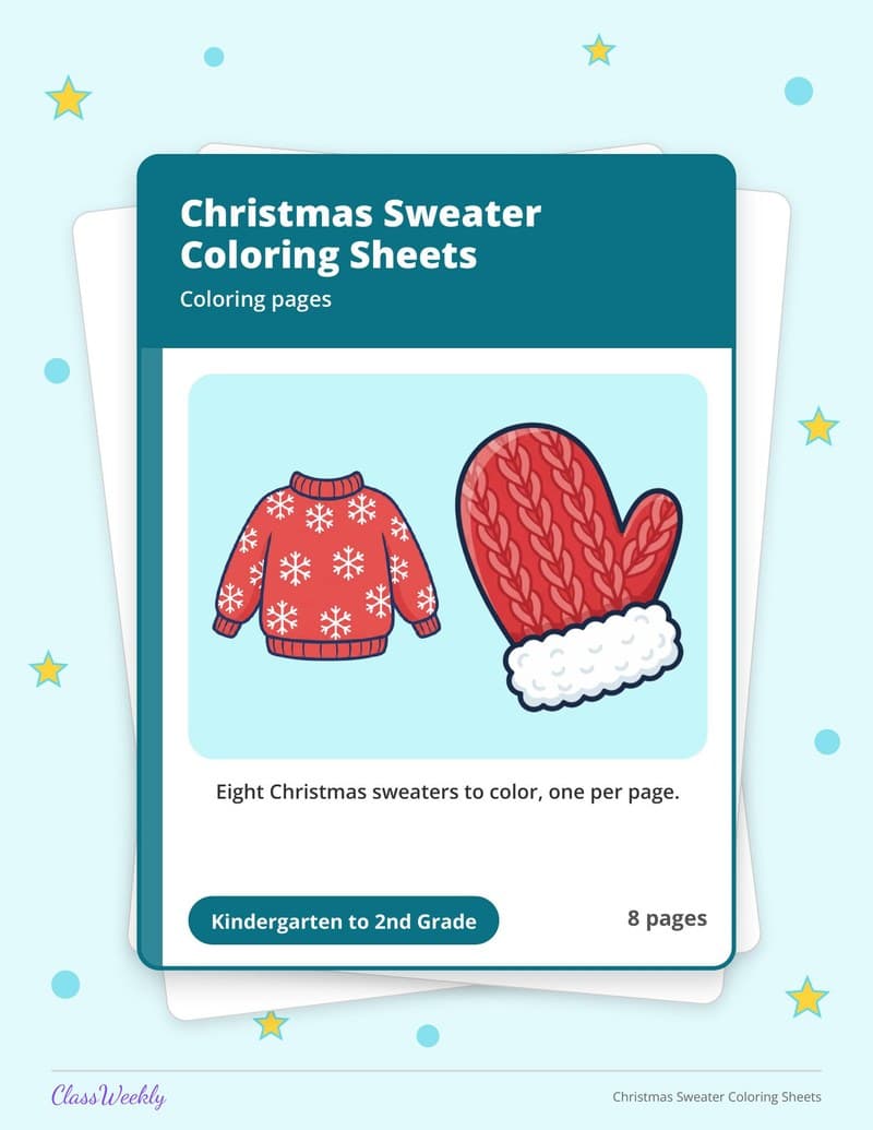 Christmas Sweater Coloring Sheets - 2nd Grade Coloring Pages printable preview