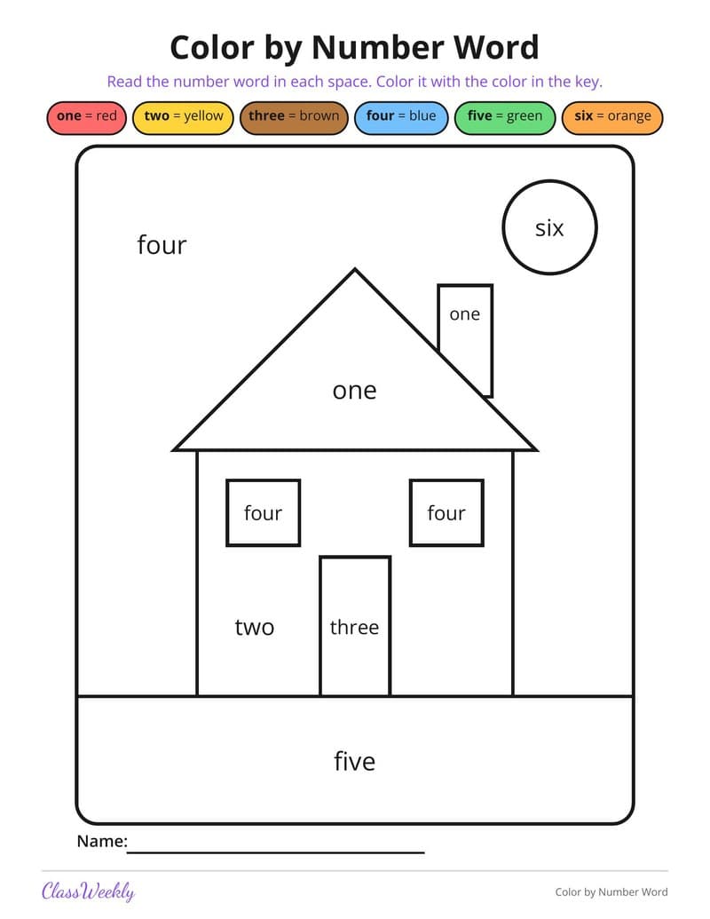Color by Number Word - Kindergarten Coloring Pages printable preview