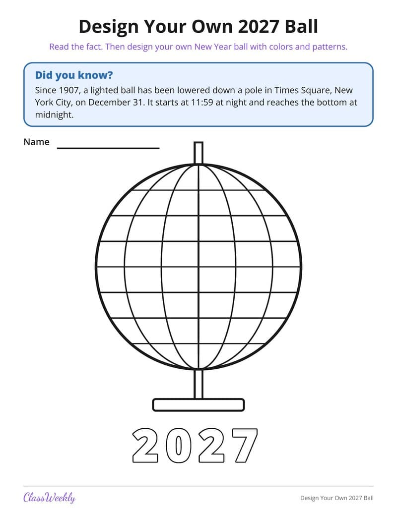Design Your Own 2027 Ball - 3rd Grade Coloring Pages printable preview