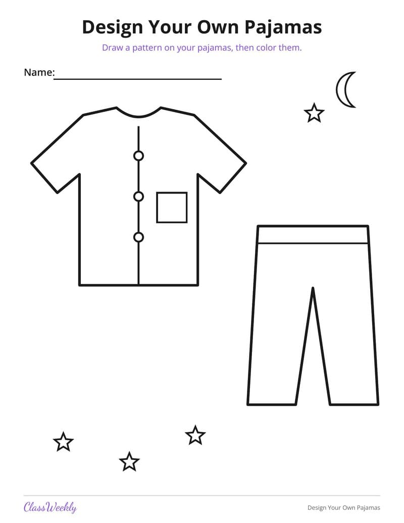 Design Your Own Pajamas - Kindergarten Coloring Pages printable preview