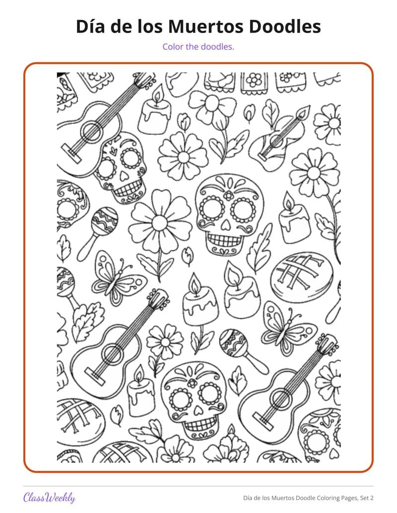 Día de los Muertos Doodle Coloring Pages, Set 2 - Kindergarten Coloring Pages printable preview