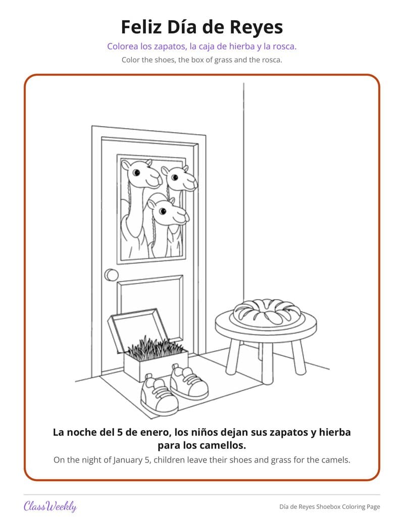 Día de Reyes Shoebox Coloring Page - 2nd Grade Coloring Pages printable preview