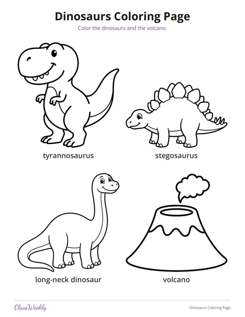 Dinosaurs Coloring Page - Kindergarten Coloring Pages printable preview