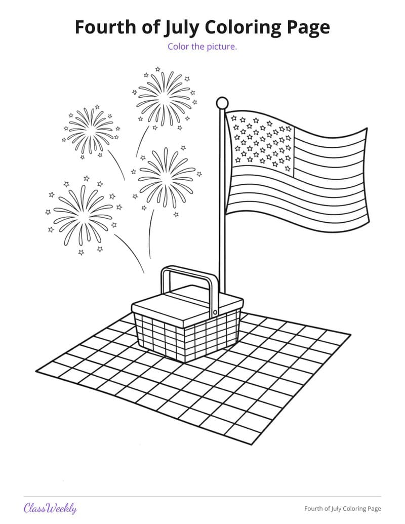 Fourth of July Coloring Page - Kindergarten Coloring Pages printable preview