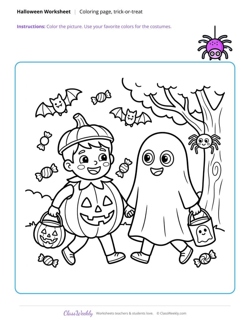 Trick-or-treat Coloring Page - Halloween - Kindergarten Coloring Pages worksheet preview