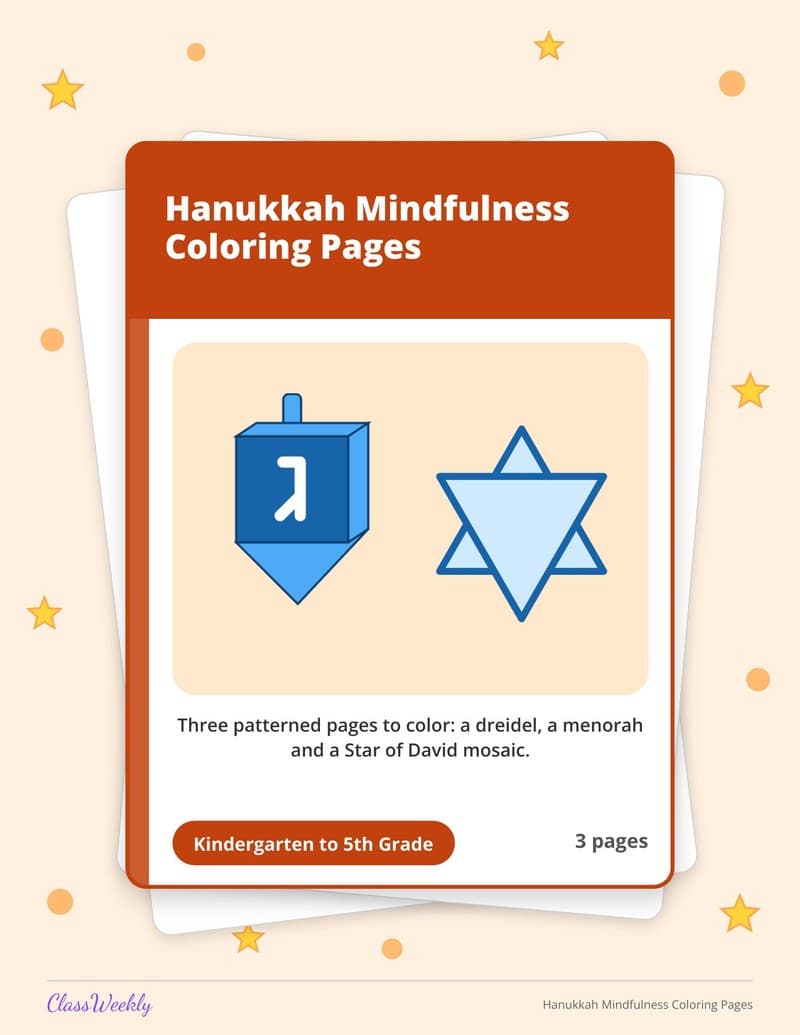 Hanukkah Mindfulness Coloring Pages - 4th Grade Coloring Pages printable preview