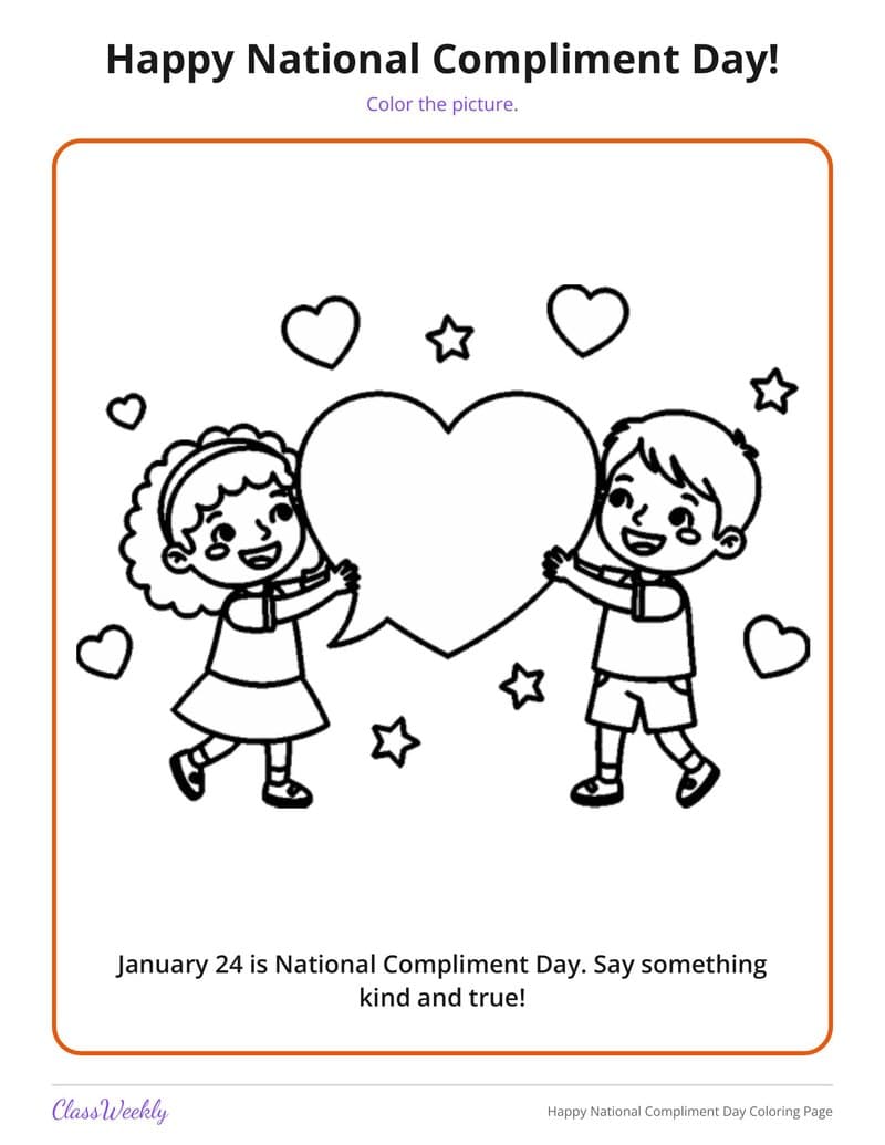 Happy National Compliment Day Coloring Page - 2nd Grade Coloring Pages printable preview