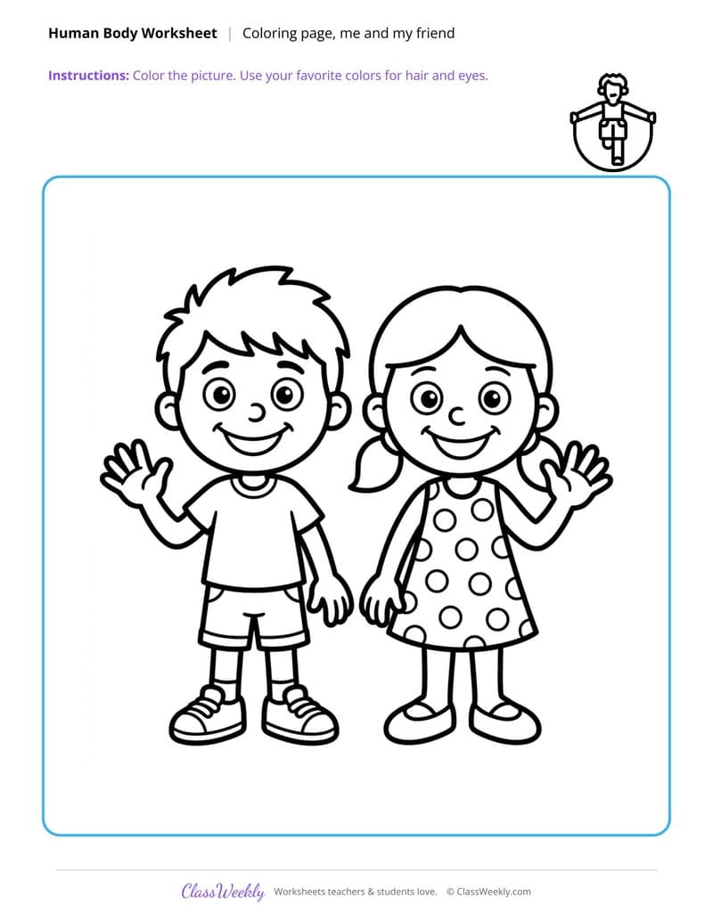 Me and My Friend Coloring Page - Human Body - Preschool Coloring Pages worksheet preview