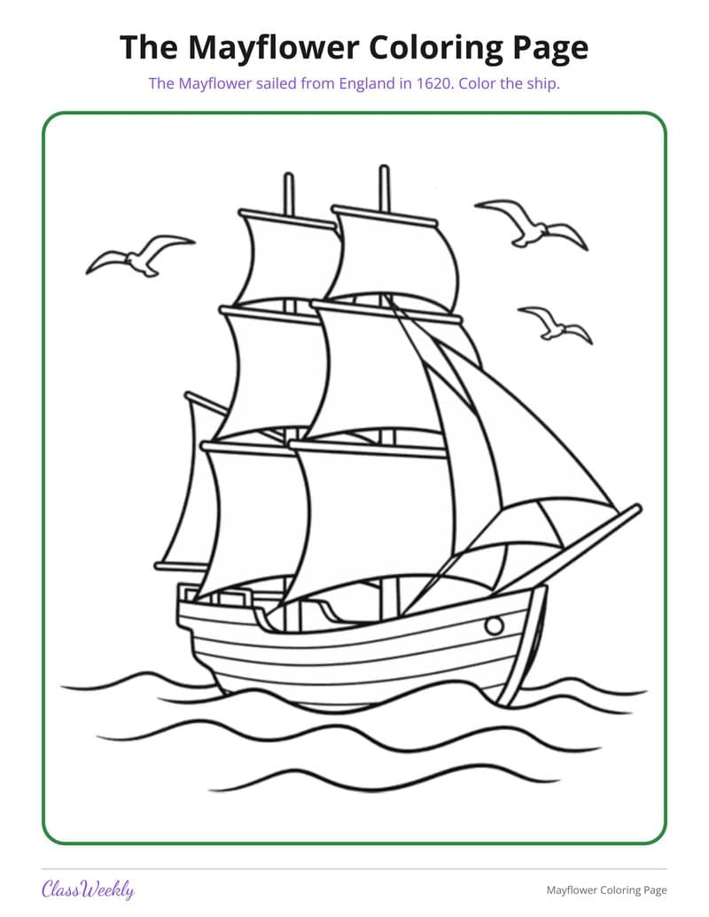 Mayflower Coloring Page - Kindergarten Coloring Pages printable preview