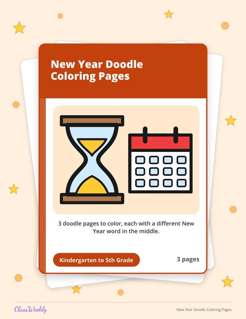 New Year Doodle Coloring Pages - 3rd Grade Coloring Pages printable preview