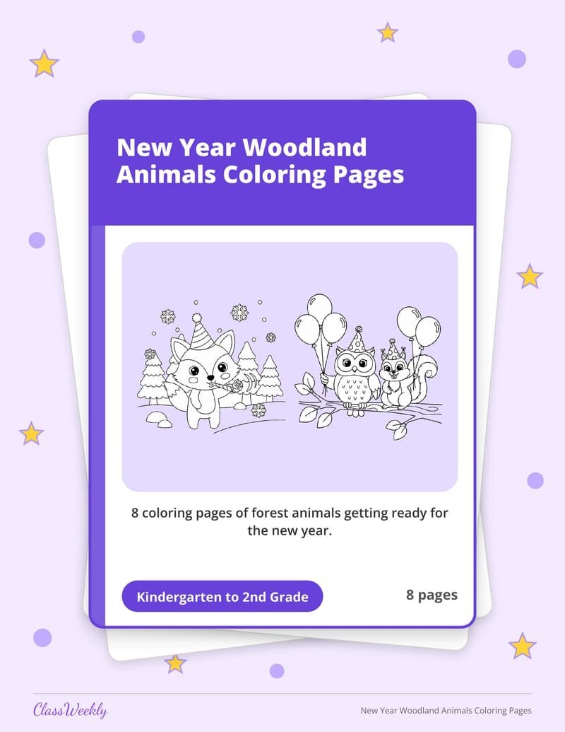 New Year Woodland Animals Coloring Pages - Kindergarten Coloring Pages printable preview