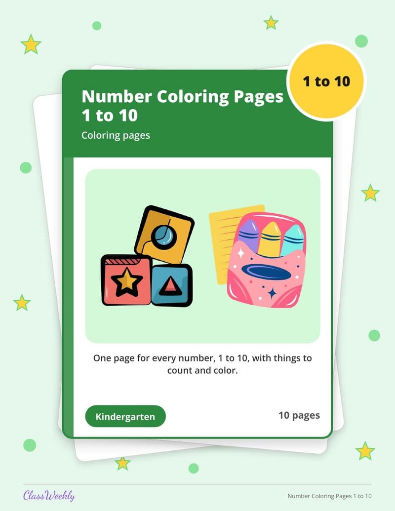 Number Coloring Pages 1 to 10 - Kindergarten Coloring Pages printable preview
