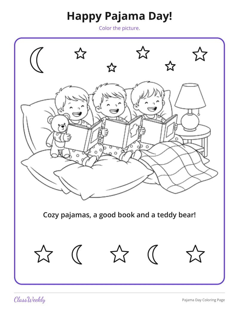 Pajama Day Coloring Page - Kindergarten Coloring Pages printable preview