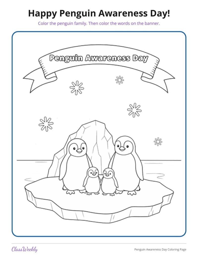 Penguin Awareness Day Coloring Page - 2nd Grade Coloring Pages printable preview