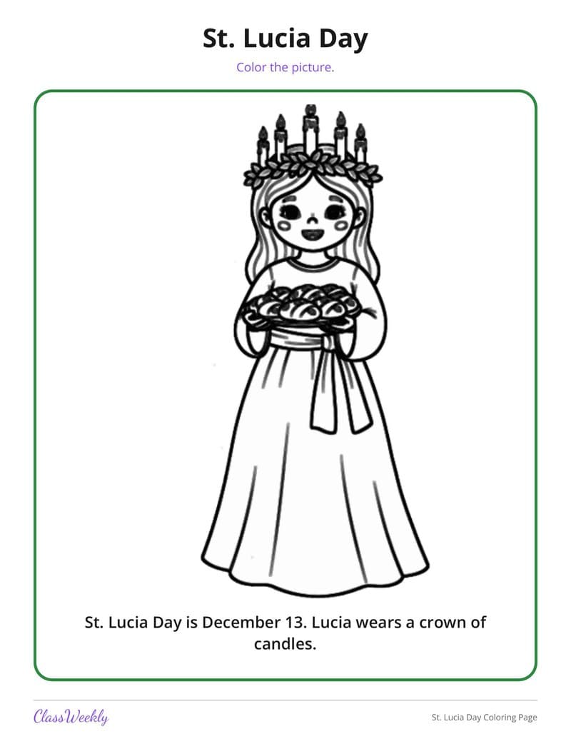 St. Lucia Day Coloring Page - Kindergarten Coloring Pages printable preview
