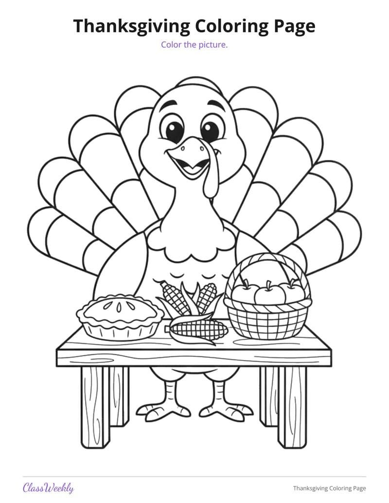 Thanksgiving Coloring Page - Kindergarten Coloring Pages printable preview