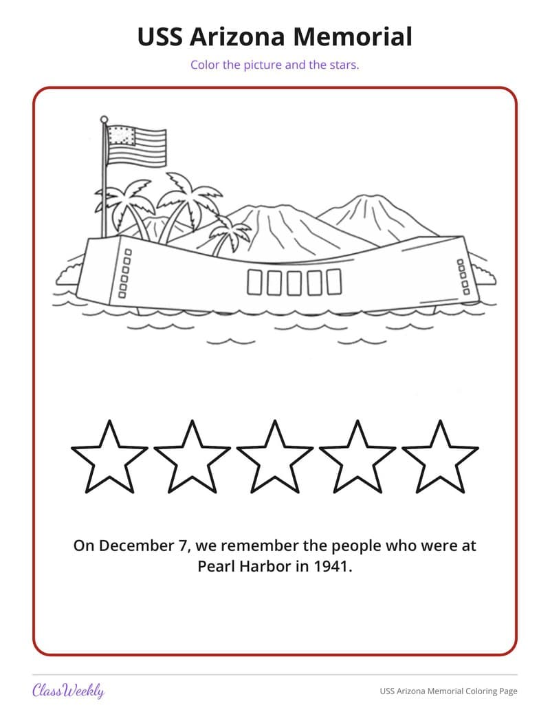 USS Arizona Memorial Coloring Page - Kindergarten Coloring Pages printable preview