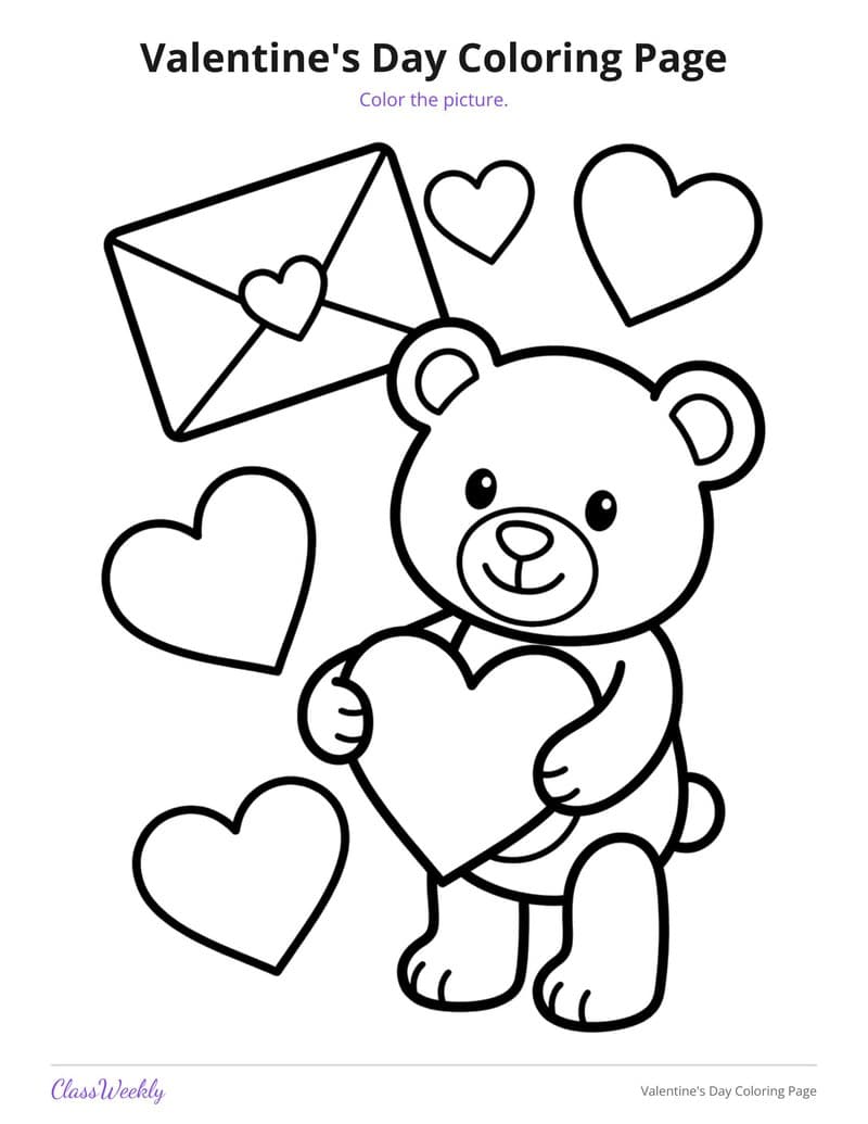 Valentine's Day Coloring Page - Kindergarten Coloring Pages printable preview