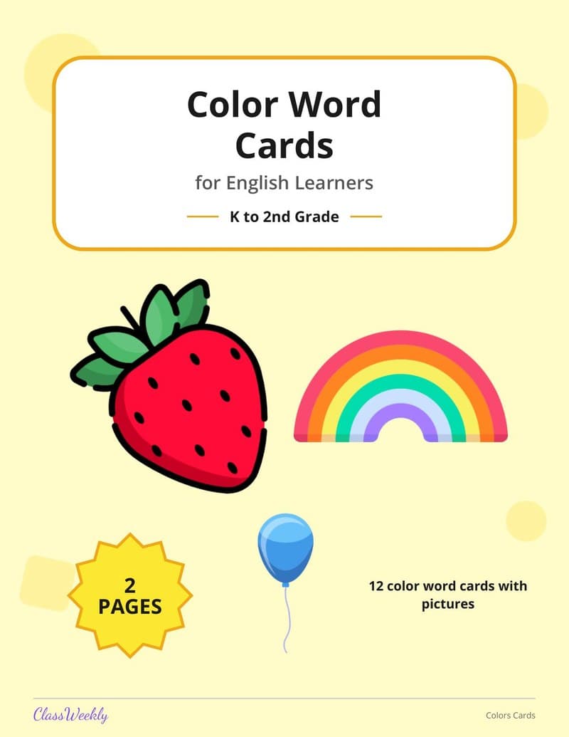 Color Word Cards for English Learners - Kindergarten ELL Resources worksheet preview