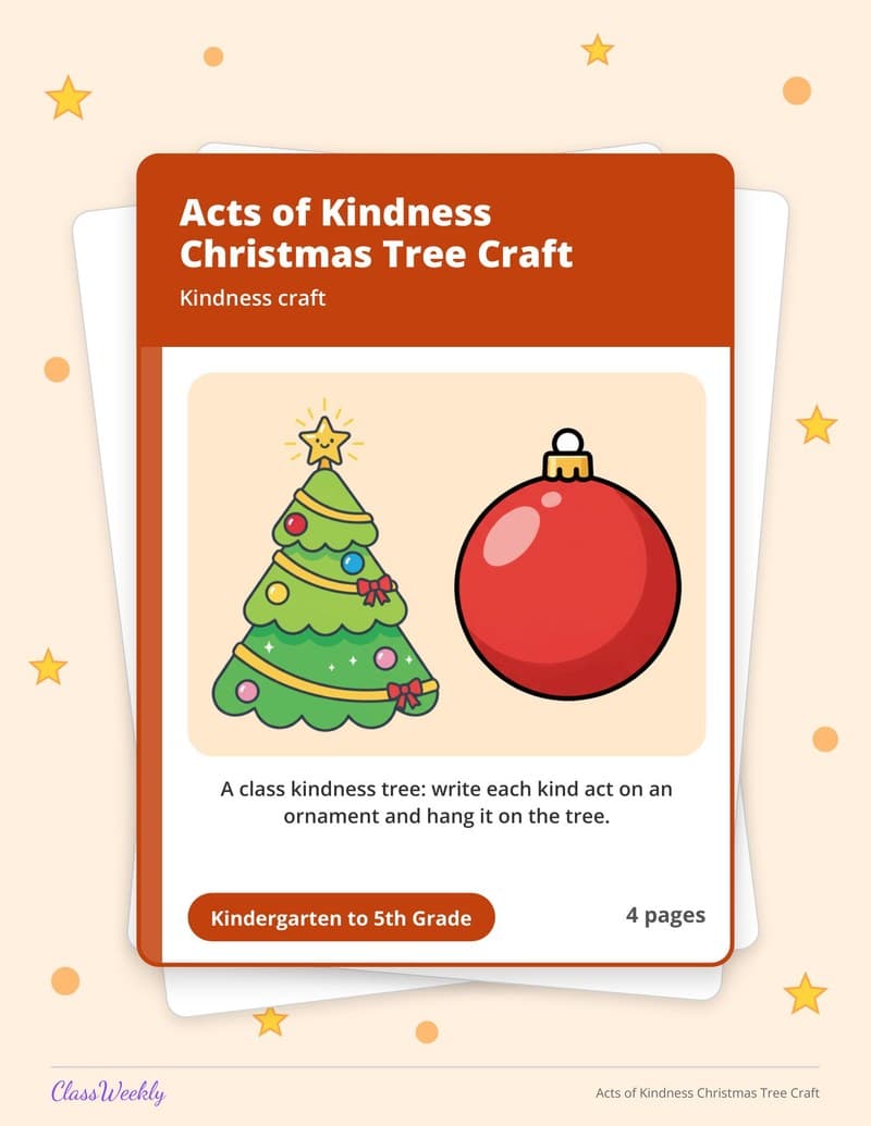 Acts of Kindness Christmas Tree Craft - 4th Grade Holiday Activities printable preview