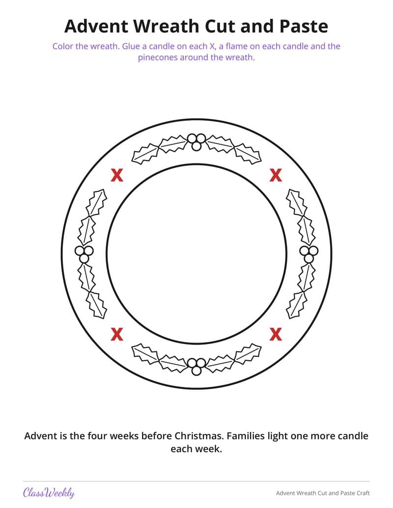 Advent Wreath Cut and Paste Craft - Kindergarten Holiday Activities printable preview