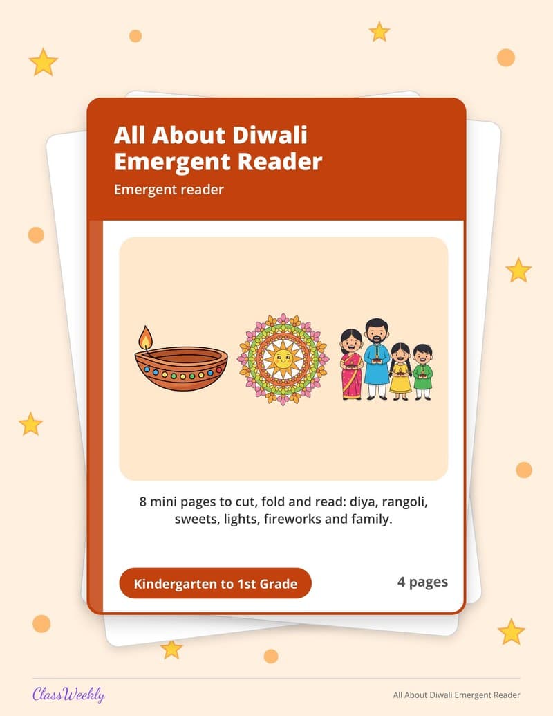 All About Diwali Emergent Reader - Kindergarten Holiday Activities printable preview