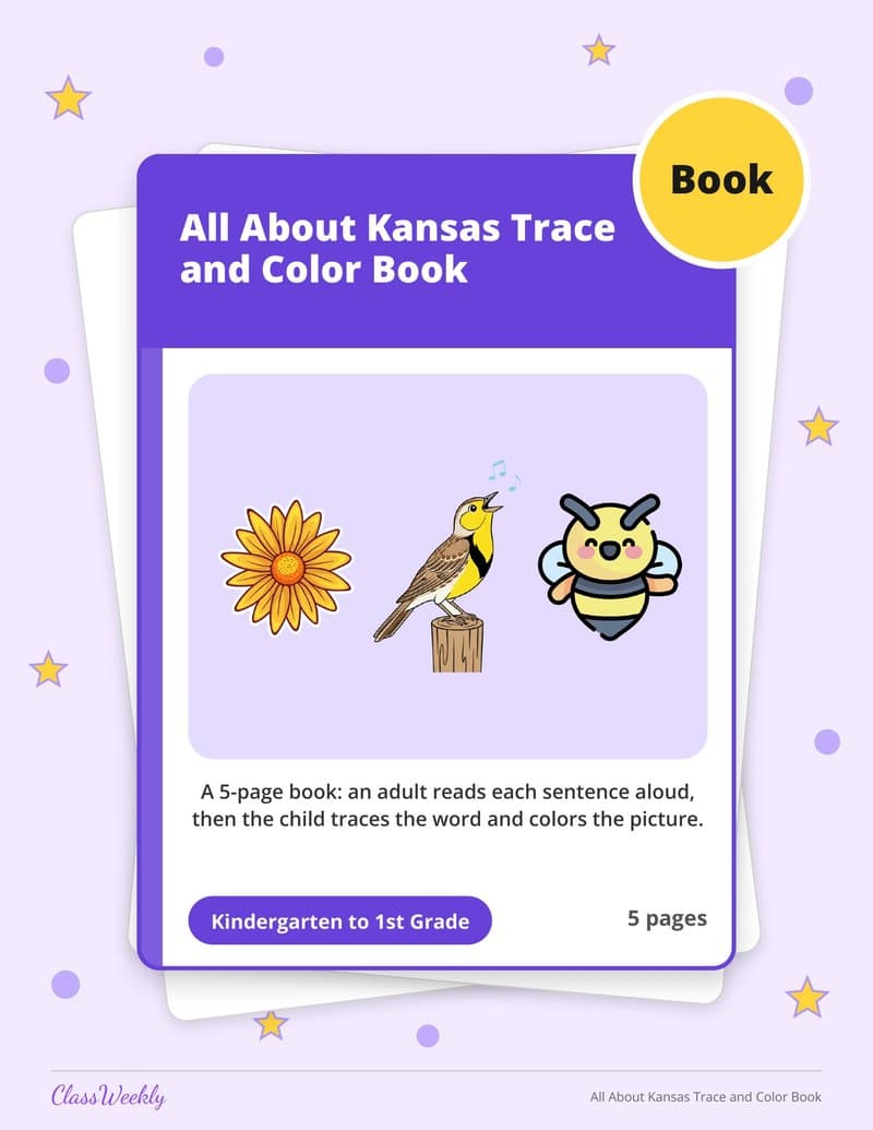 All About Kansas Trace and Color Book - Kindergarten Holiday Activities printable preview
