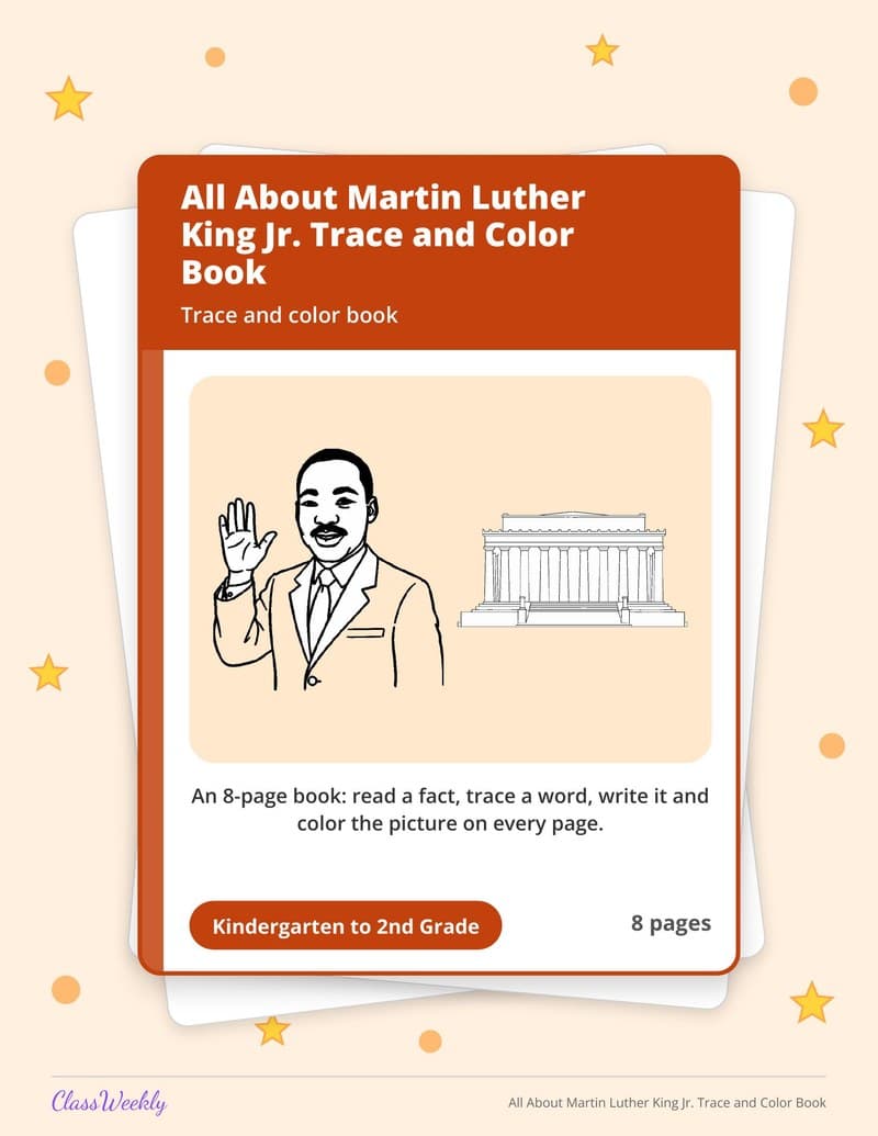 All About Martin Luther King Jr. Trace and Color Book - Kindergarten Holiday Activities printable preview