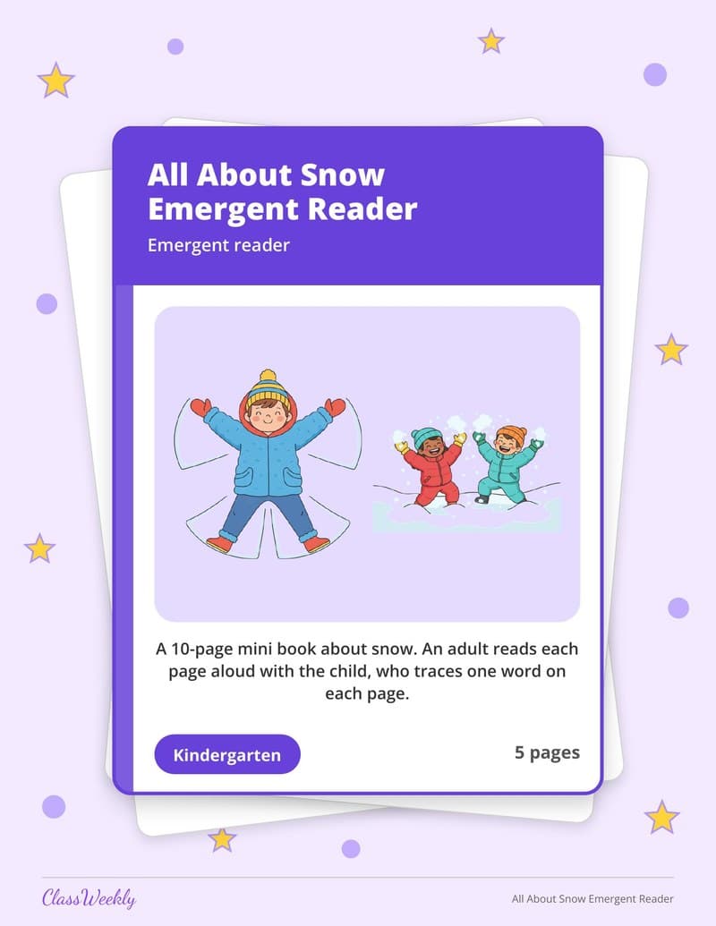 All About Snow Emergent Reader - Kindergarten Holiday Activities printable preview