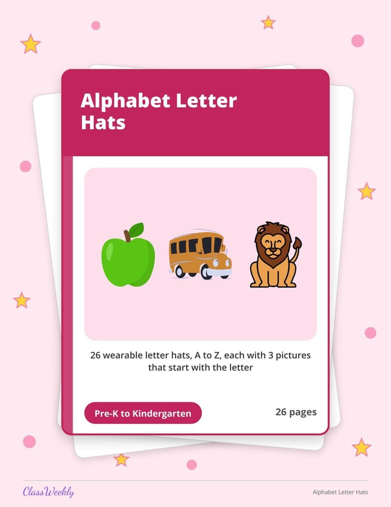 Alphabet Letter Hats - Kindergarten Holiday Activities printable preview