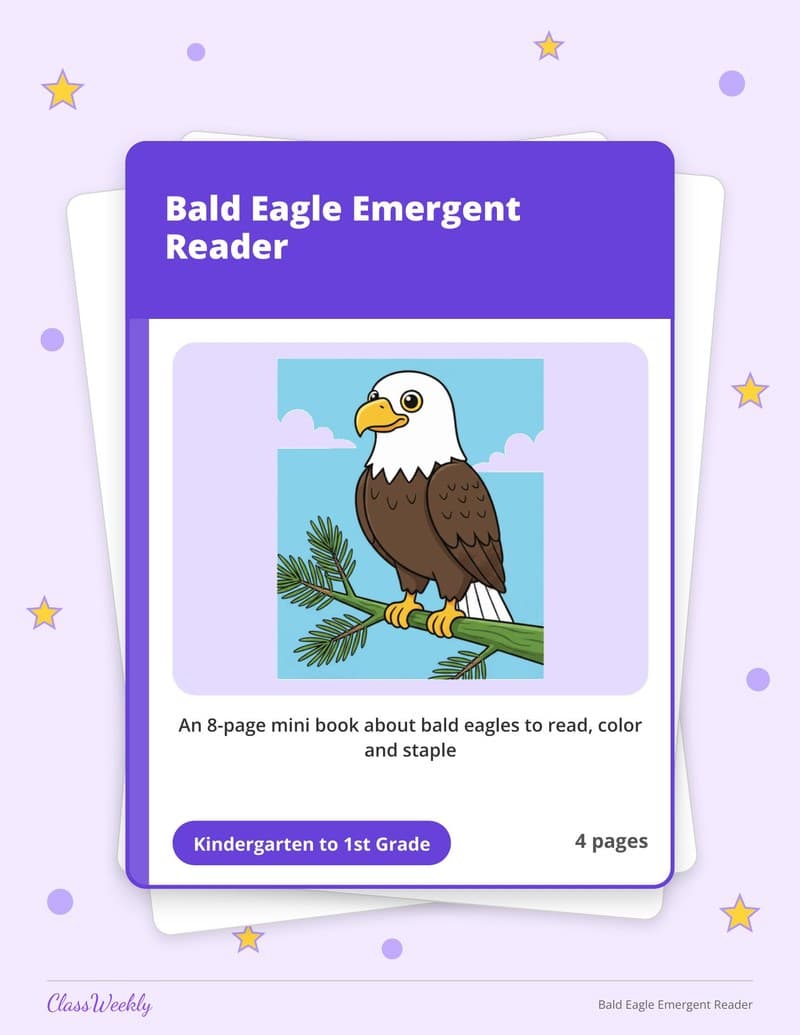 Bald Eagle Emergent Reader - Kindergarten Holiday Activities printable preview