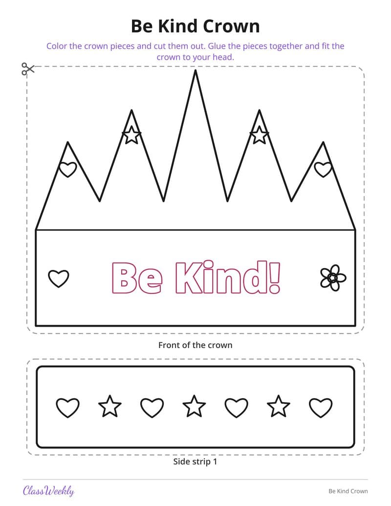 Be Kind Crown - 2nd Grade Holiday Activities printable preview