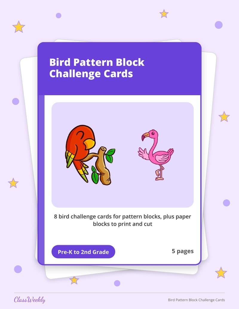 Bird Pattern Block Challenge Cards - 2nd Grade Holiday Activities printable preview
