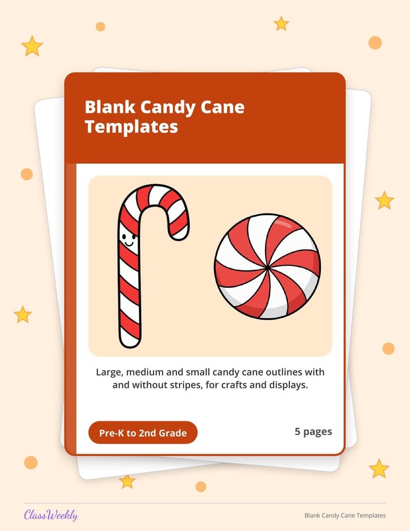 Blank Candy Cane Templates - 2nd Grade Holiday Activities printable preview