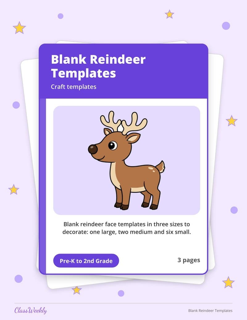 Blank Reindeer Templates - 2nd Grade Holiday Activities printable preview