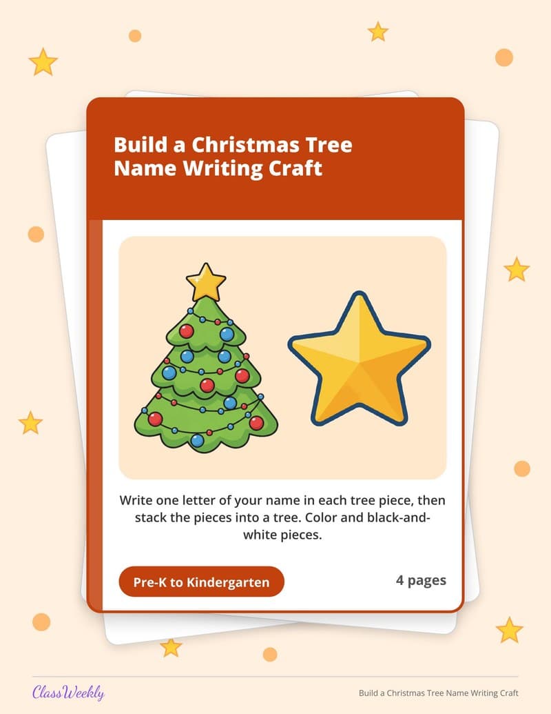 Build a Christmas Tree Name Writing Craft - Kindergarten Holiday Activities printable preview