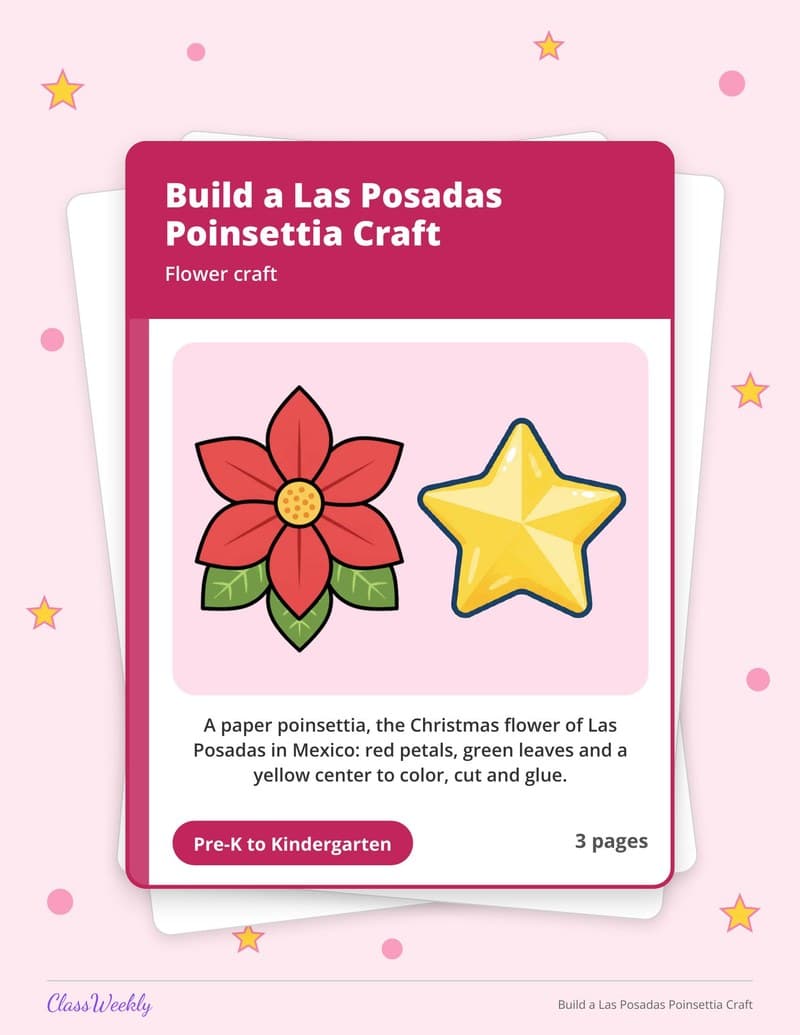 Build a Las Posadas Poinsettia Craft - Kindergarten Holiday Activities printable preview