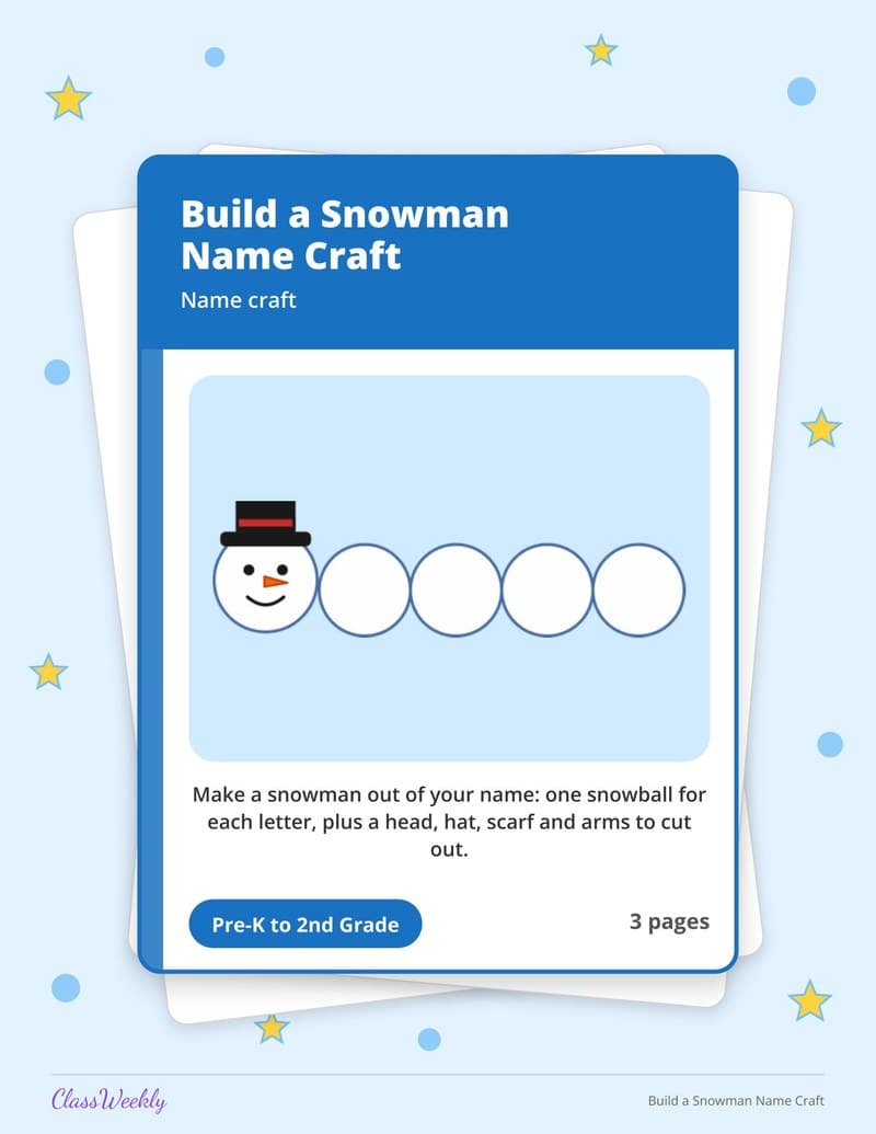 Build a Snowman Name Craft - 2nd Grade Holiday Activities printable preview