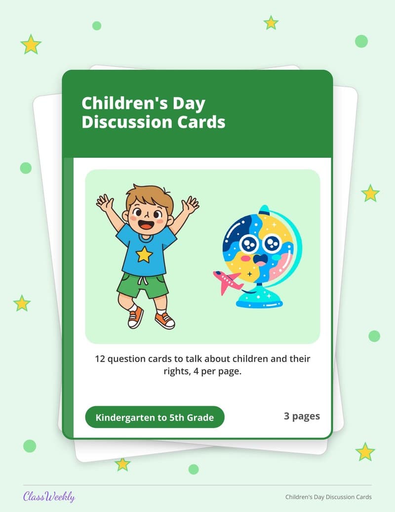 Children's Day Discussion Cards - 2nd Grade Holiday Activities printable preview