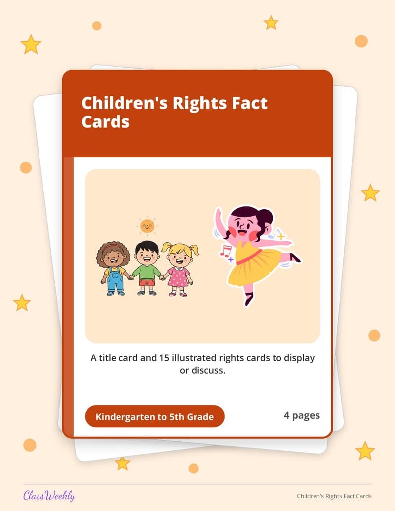 Children's Rights Fact Cards - 3rd Grade Holiday Activities printable preview