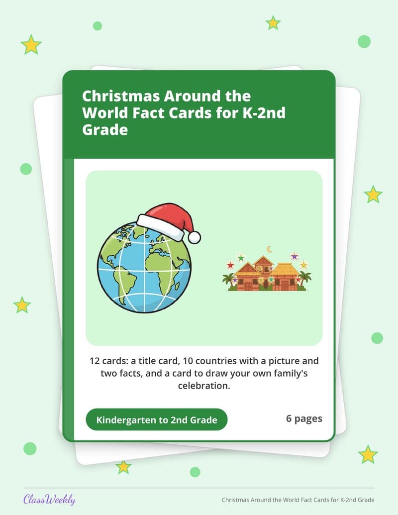 Christmas Around the World Fact Cards for K-2nd Grade - 2nd Grade Holiday Activities printable preview