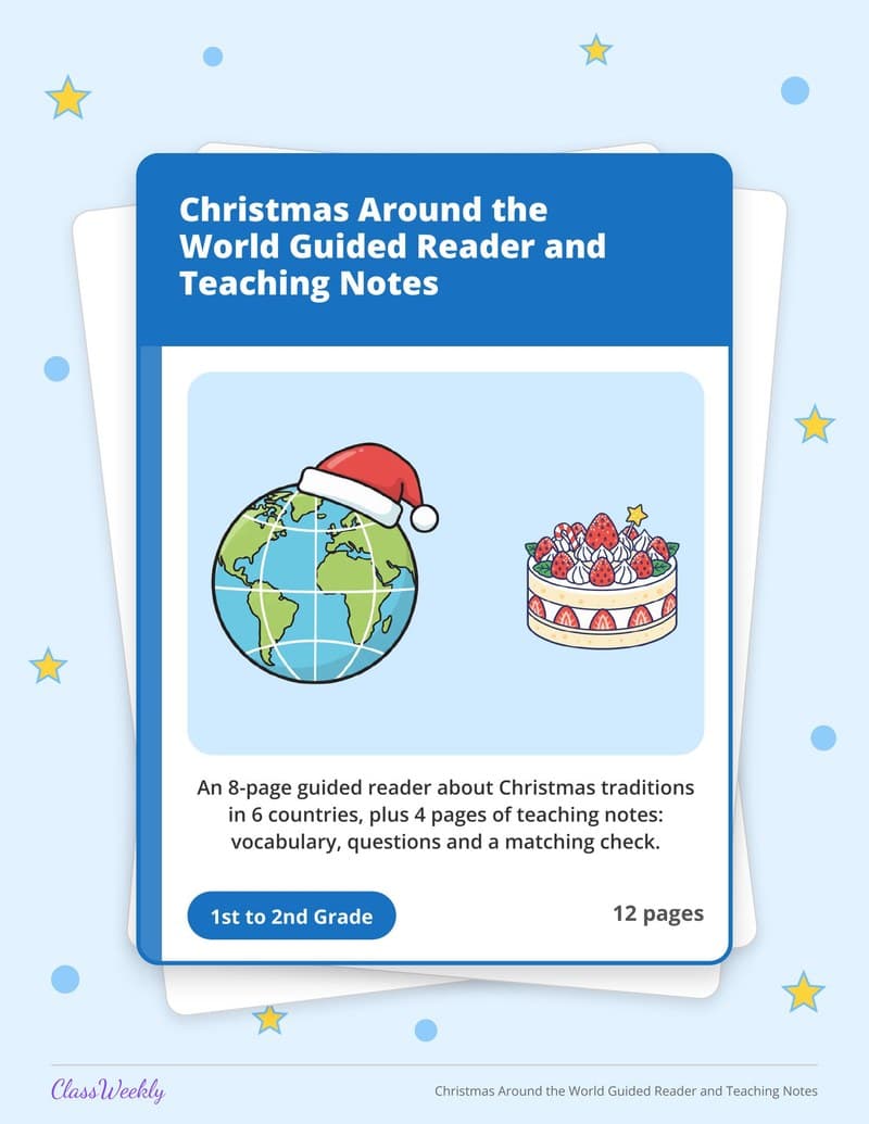 Christmas Around the World Guided Reader and Teaching Notes - 2nd Grade Holiday Activities printable preview