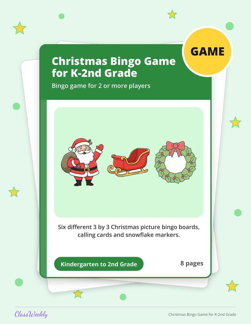 Christmas Bingo Game for K-2nd Grade - Kindergarten Holiday Activities printable preview