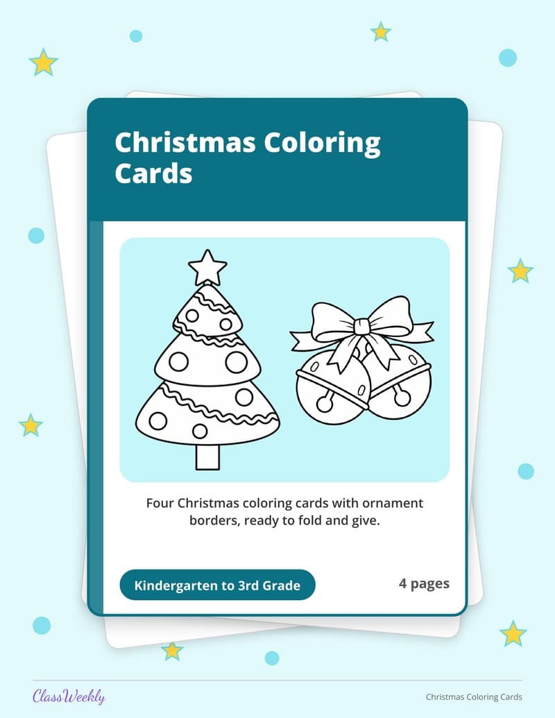 Christmas Coloring Cards - 2nd Grade Holiday Activities printable preview