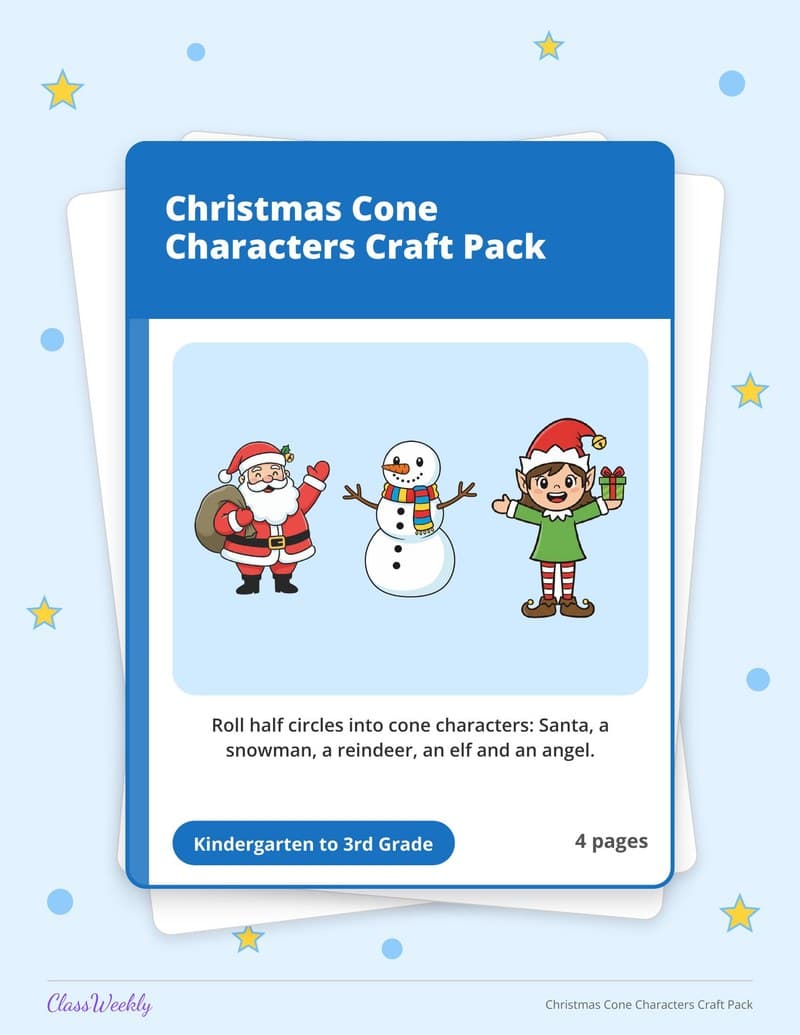 Christmas Cone Characters Craft Pack - 2nd Grade Holiday Activities printable preview